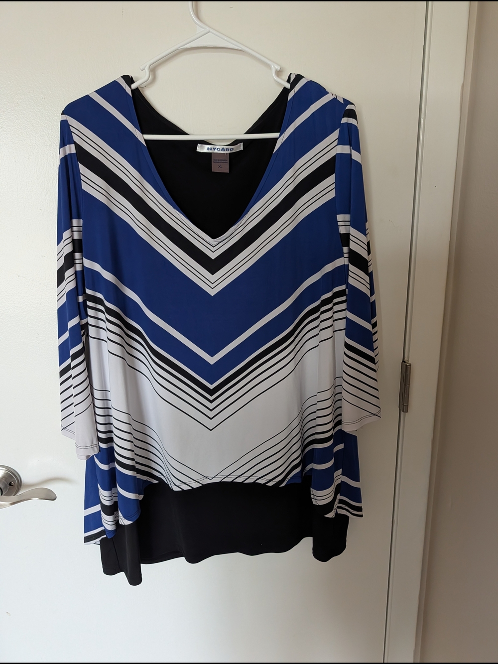 Nygard Blue & White V-Neck Striped Tunic Top